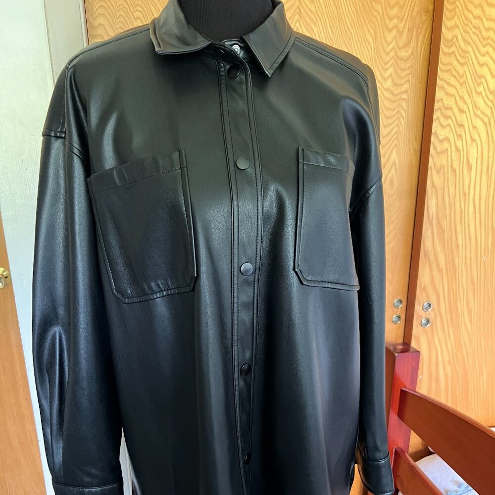 Black Leather Oversized Shirt Jacket Size 12